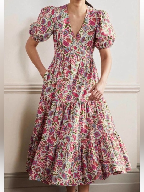 Boden Dresses & Skirts - Boden Puff Sleeve Tiered Preppy Midi Dress Oriental Paradise Floral US 4